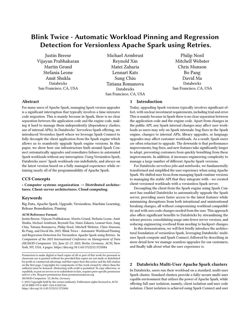 Automatic Workload Pinning and Regression Detection for Apache Spark