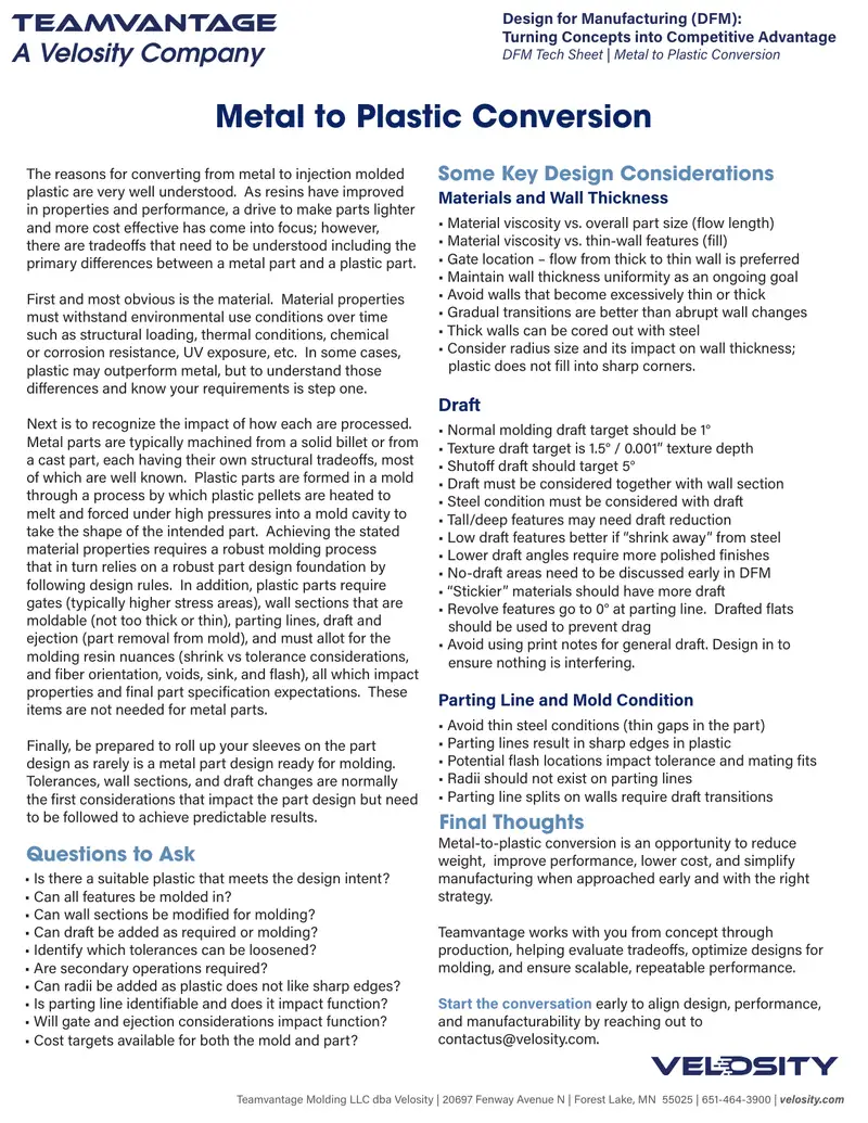 Metal to Plastic Conversion Design Considerations