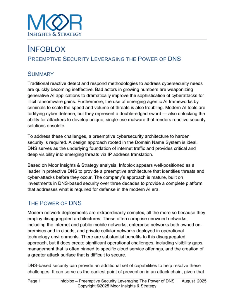 Preemptive Cybersecurity Architecture Using DNS