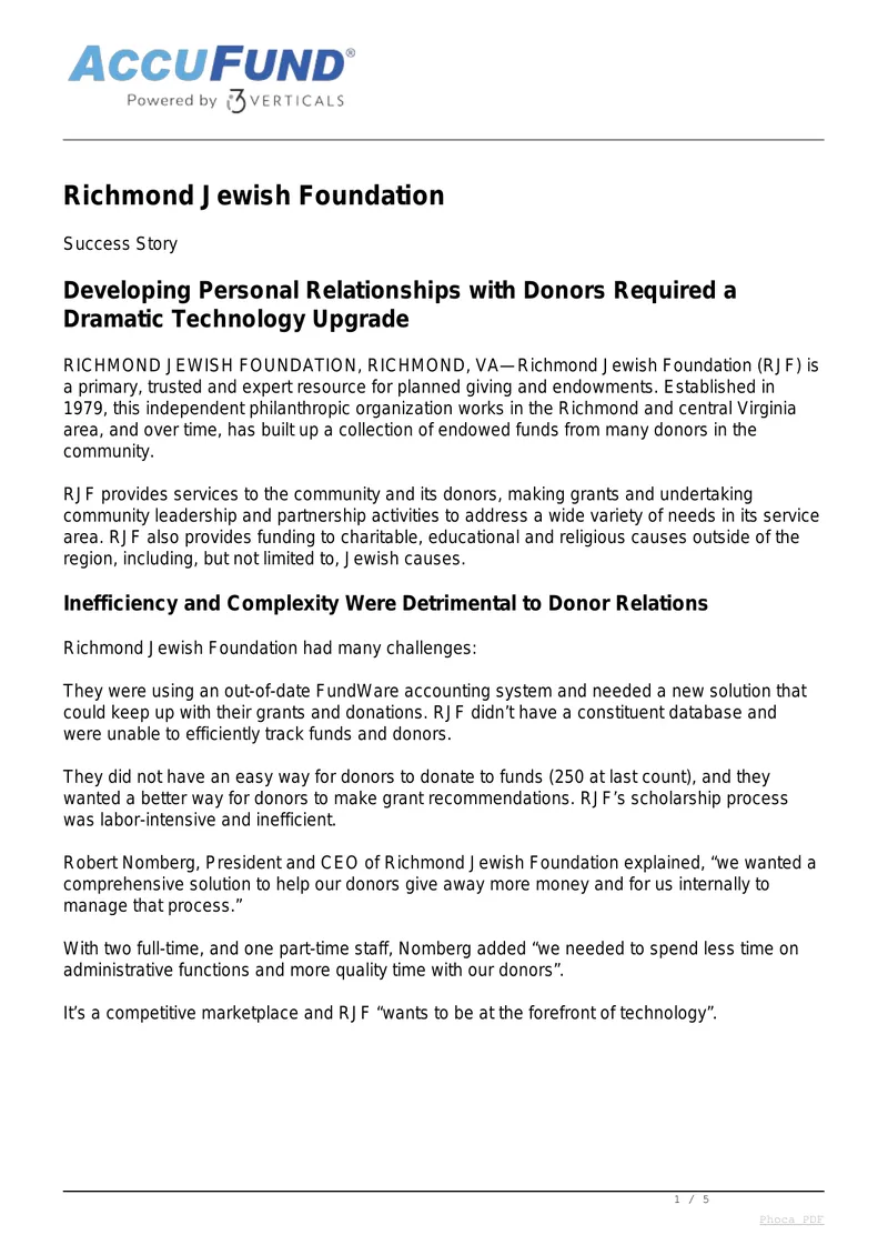 Richmond Jewish Foundation Technology Upgrade Case Study