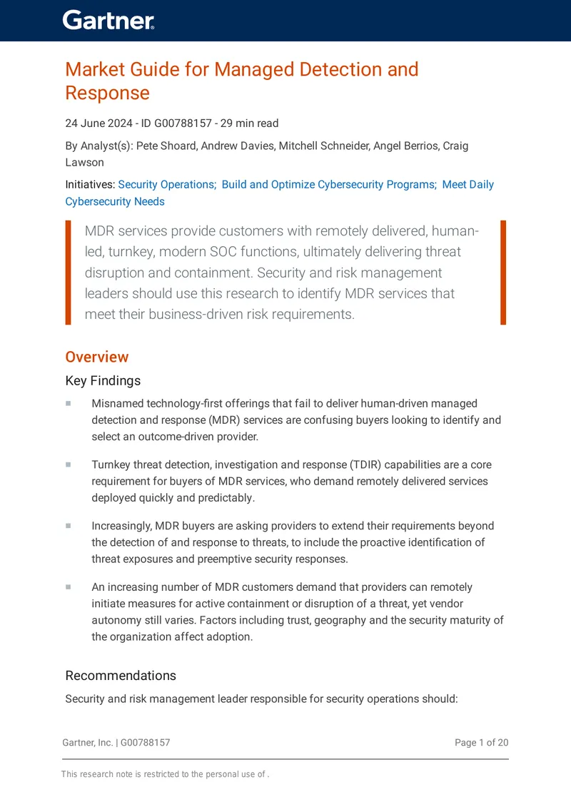 Market Guide for Managed Detection and Response