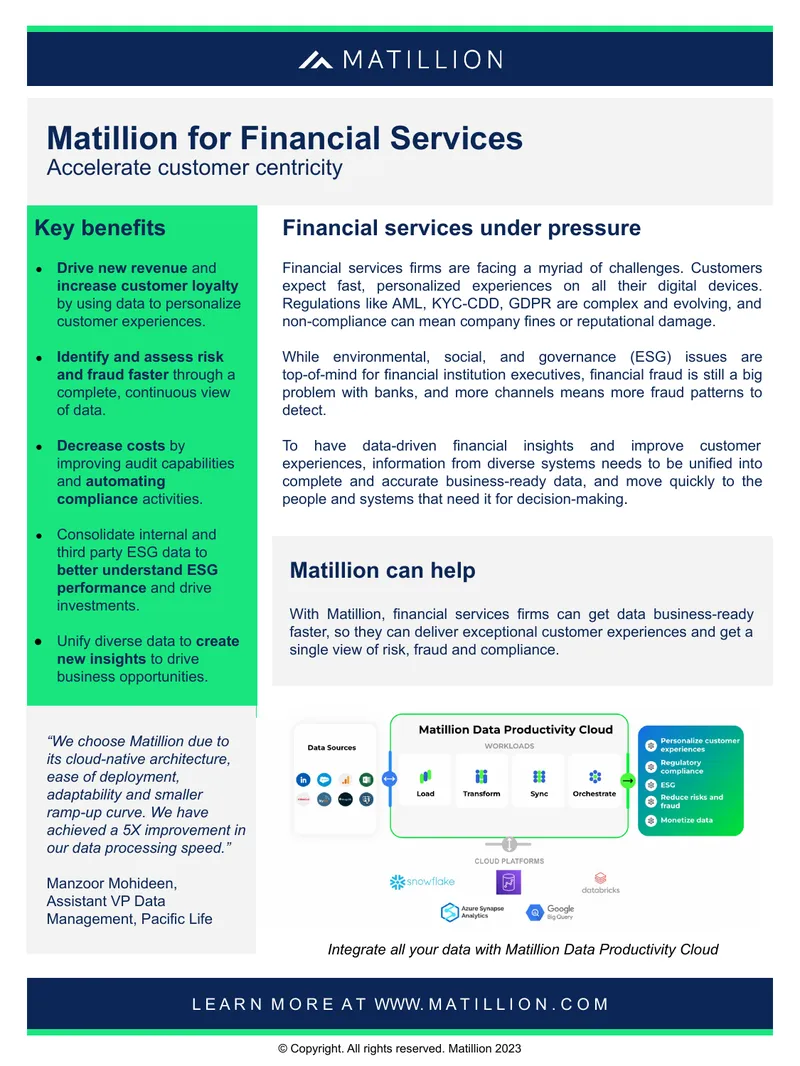 Matillion Data Productivity Cloud for Financial Services