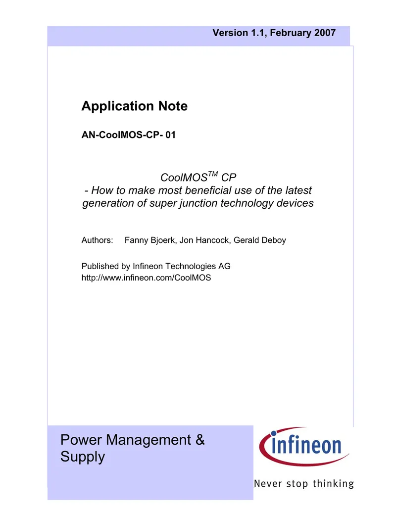 CoolMOS CP Technology Application Note