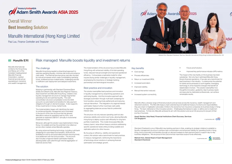 Liquidity Management Structure Implementation at Manulife Hong Kong