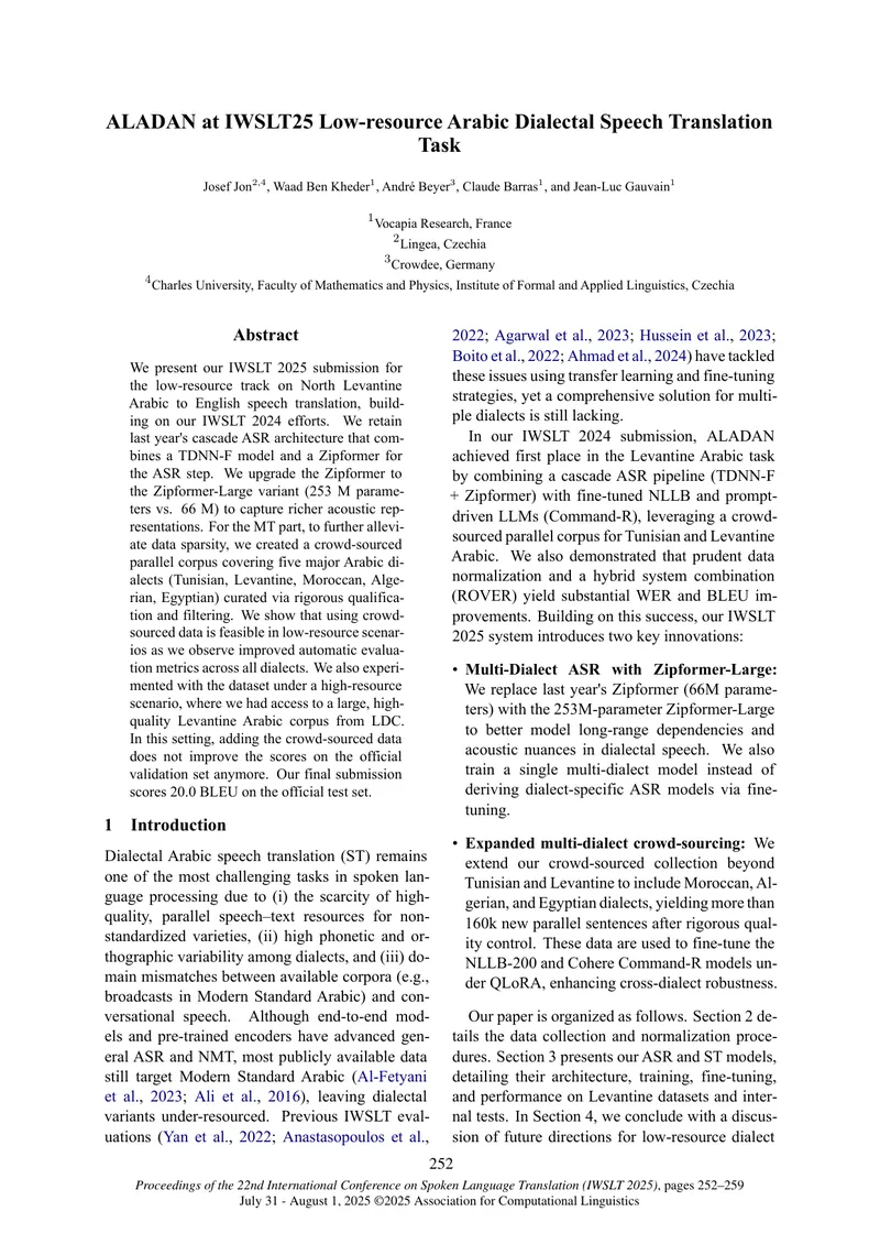 ALADAN Low-Resource Arabic Dialectal Speech Translation