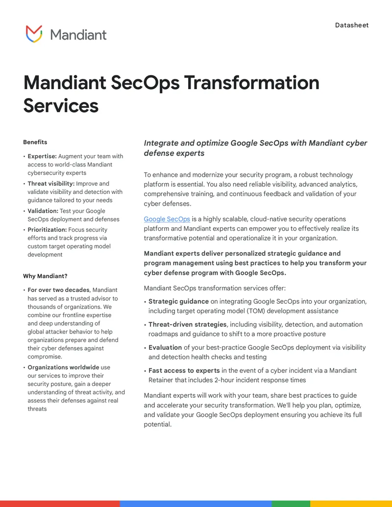 Mandiant SecOps Transformation Services Overview