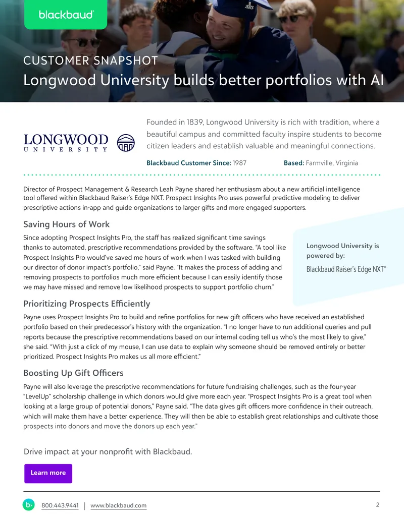 Longwood University Customer Snapshot on AI Tool