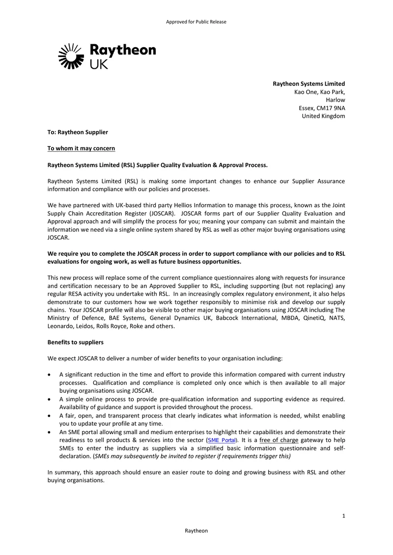 Raytheon Supplier Quality Evaluation and Approval Process