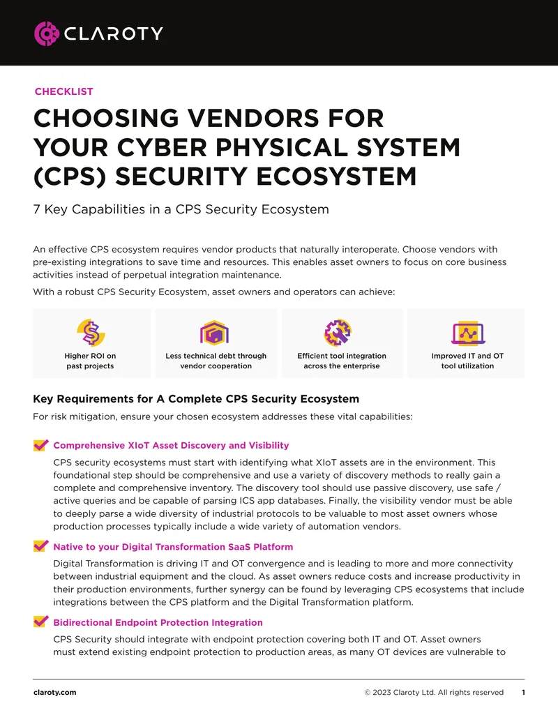 Choosing Vendors for Your Cyber Physical System Security Ecosystem Checklist
