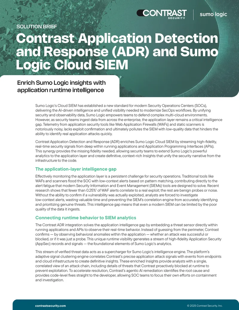 Integrating Contrast ADR with Sumo Logic Cloud SIEM