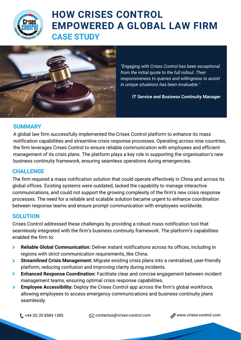 Crises Control Implementation Case Study for Law Firm