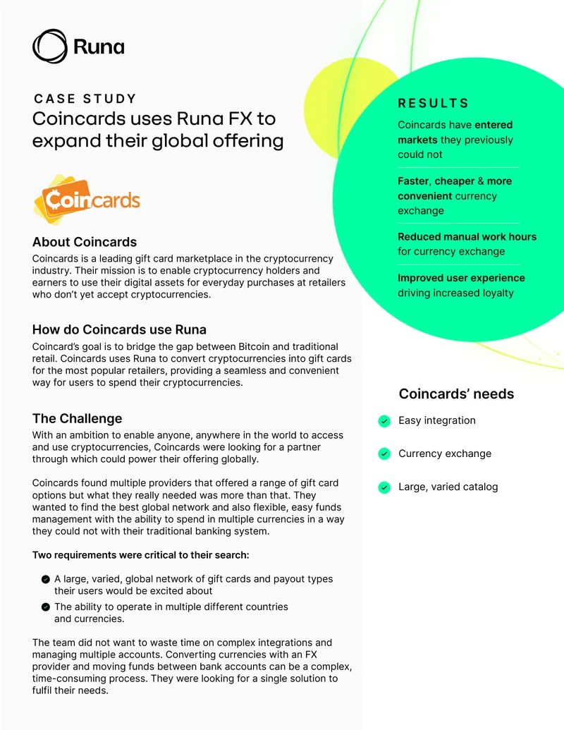 Coincards Case Study on Runa FX Integration