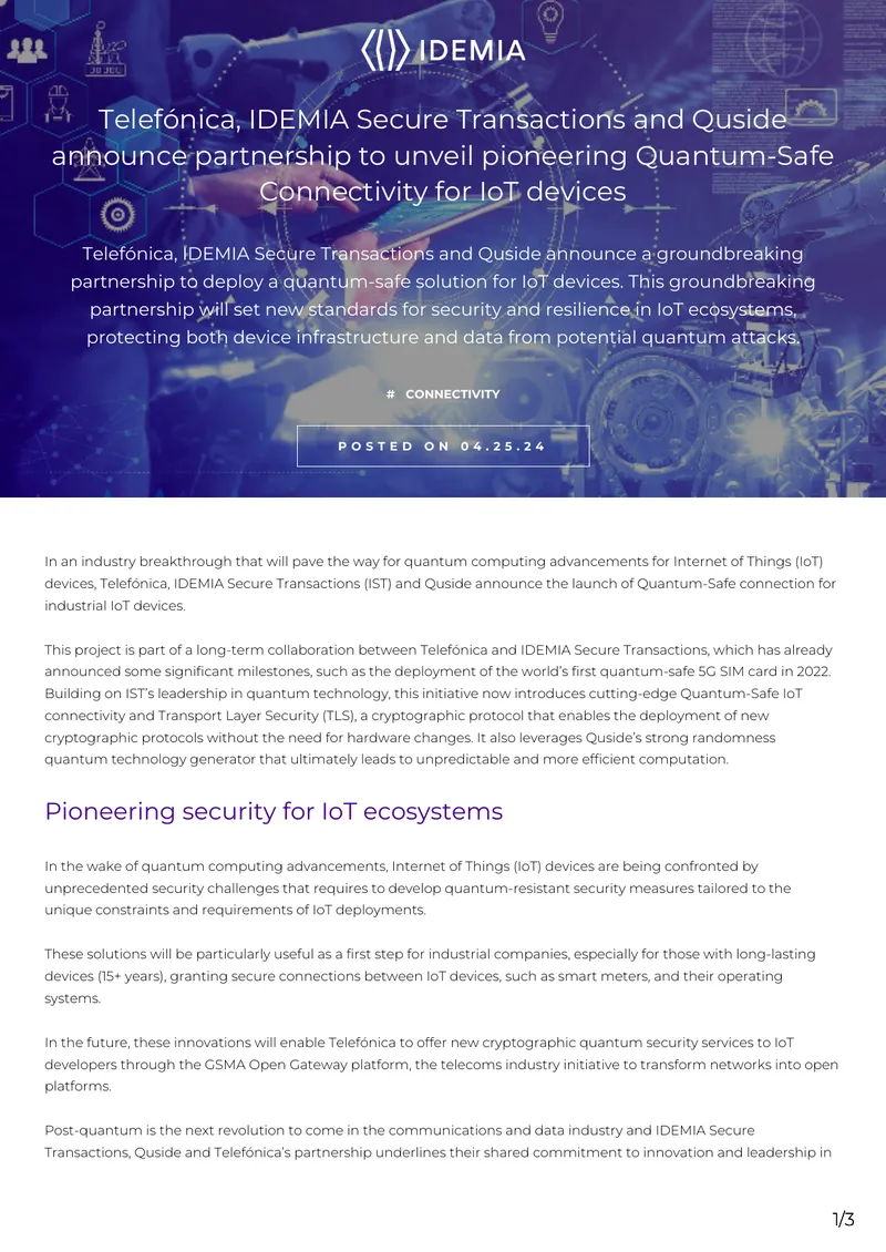 Quantum-Safe Connectivity for Industrial IoT Devices