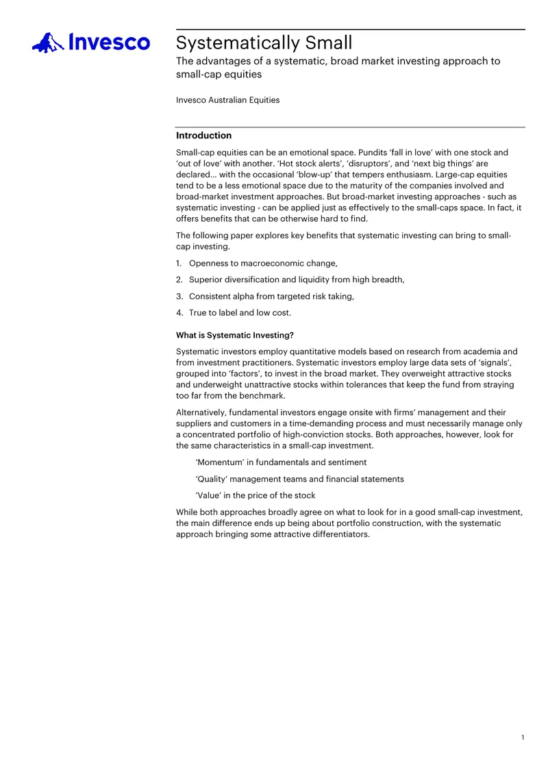 Systematic Investing Benefits for Small-Cap Equities