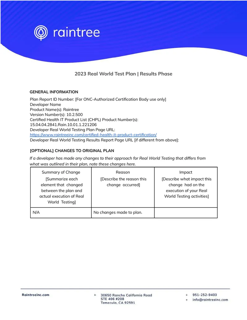 2023 Real World Testing Plan Report