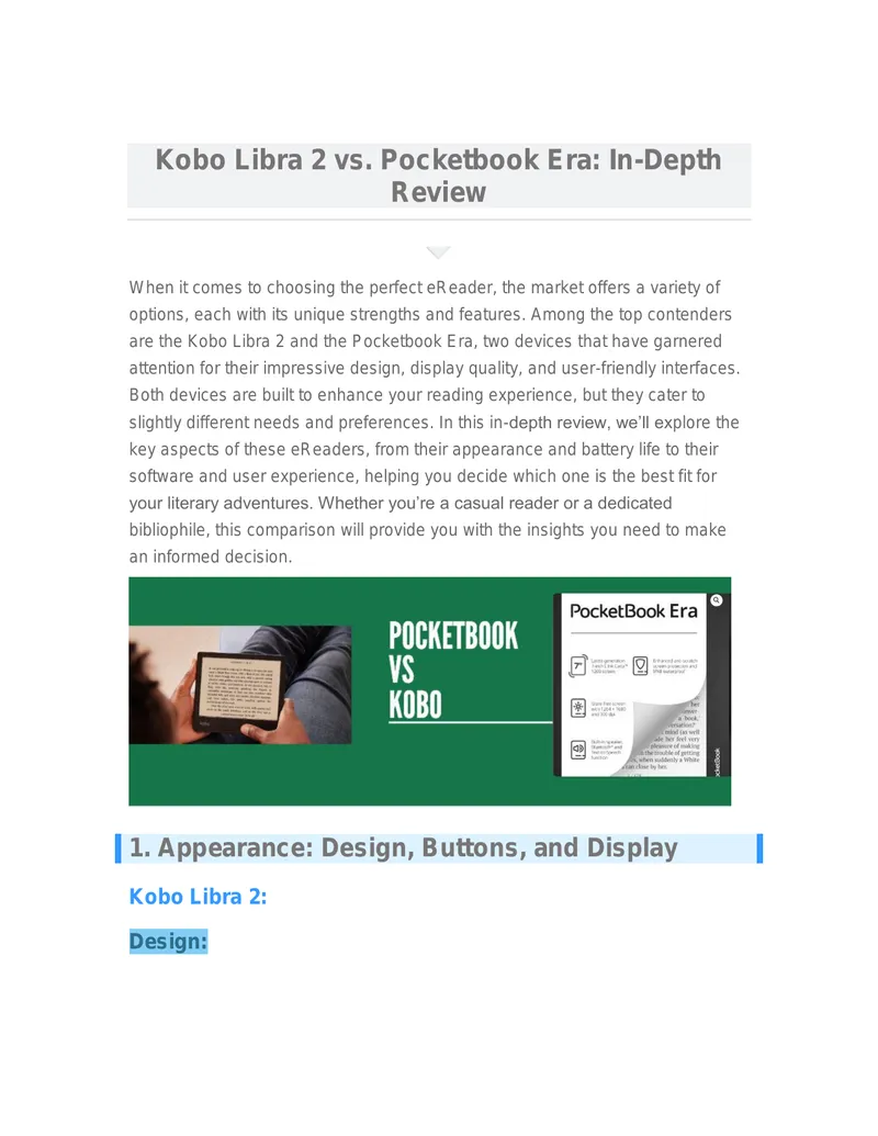Kobo Libra 2 and Pocketbook Era Comparison