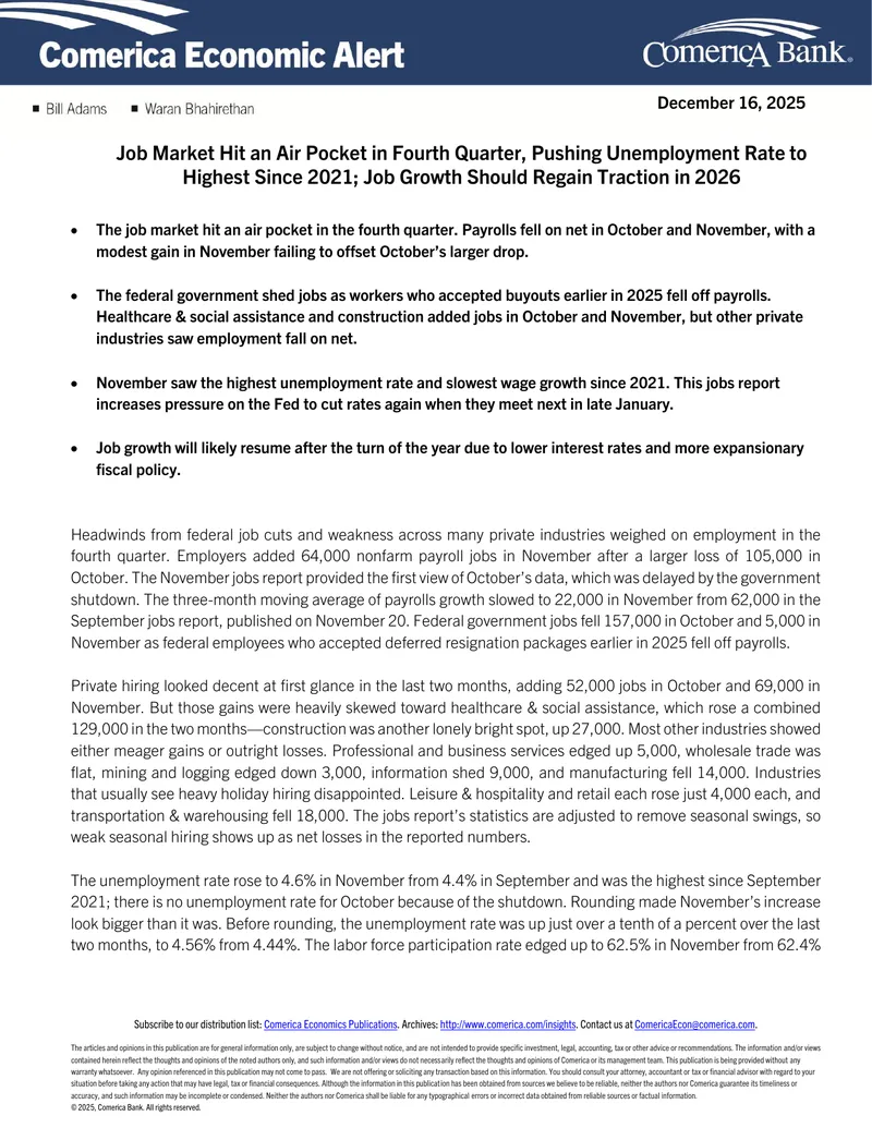 Job Market Analysis for Fourth Quarter 2025