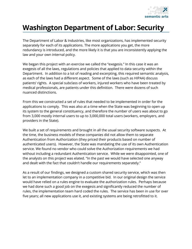 Washington Department of Labor Security Implementation