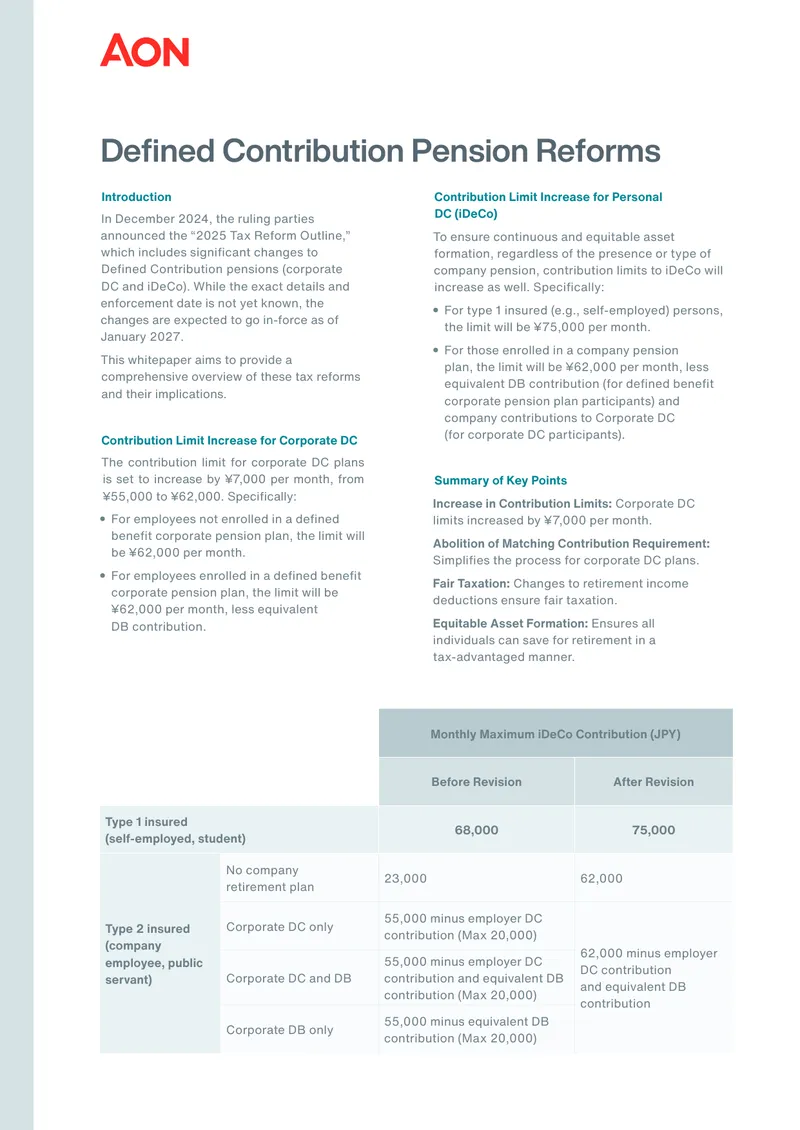 2025 Tax Reform Outline for Defined Contribution Pensions