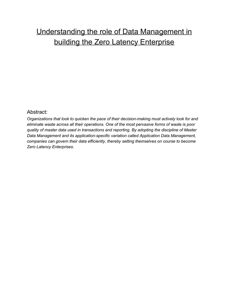 Data Management for Zero Latency Enterprises
