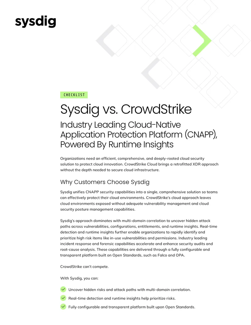 Sysdig vs. CrowdStrike Feature Comparison Checklist