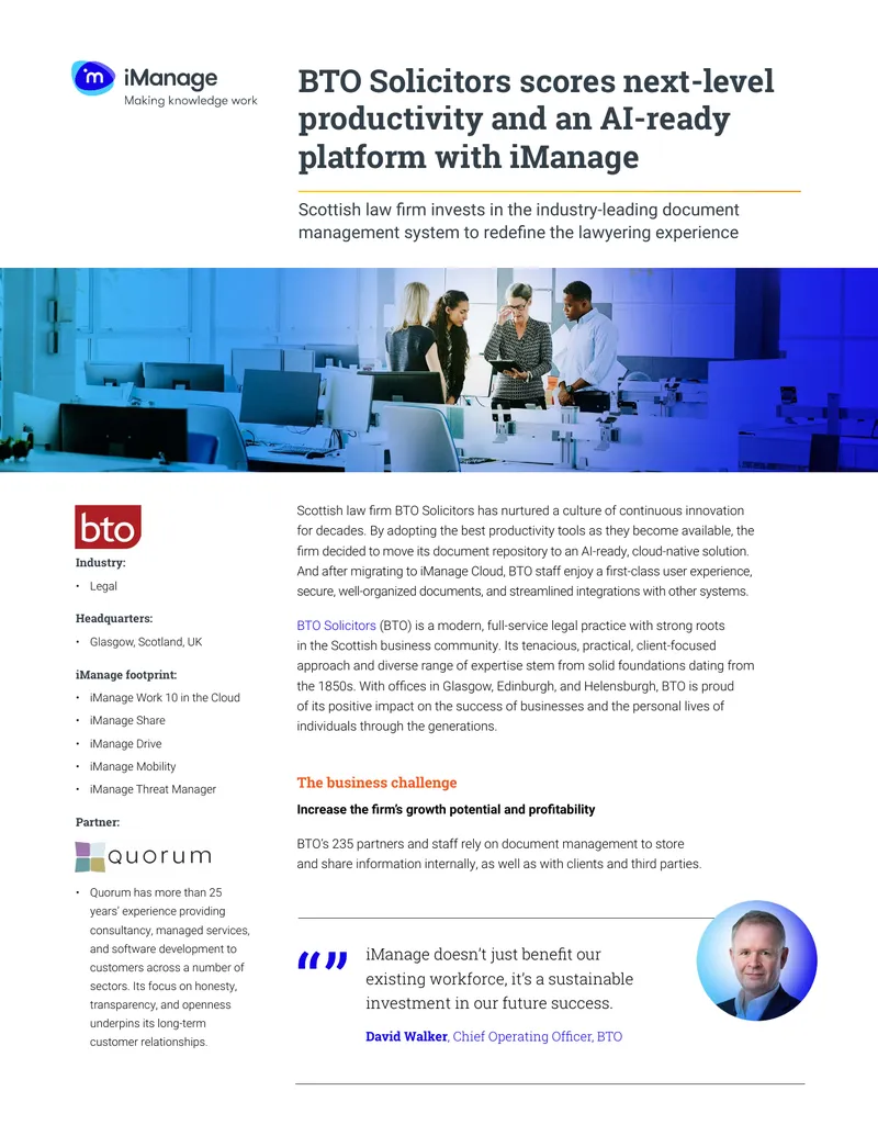BTO Solicitors Implements iManage Document Management System