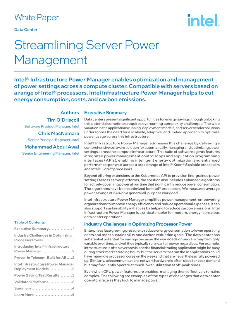 Streamlining Server Power Management with Intel Infrastructure Power Manager