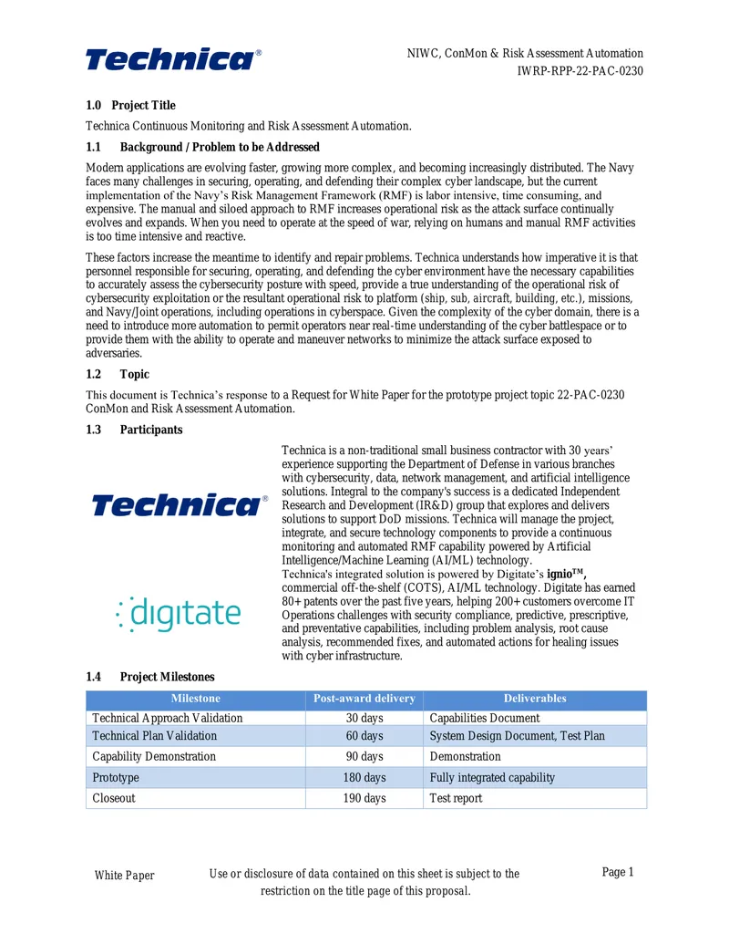 Technica Continuous Monitoring and Risk Assessment Automation