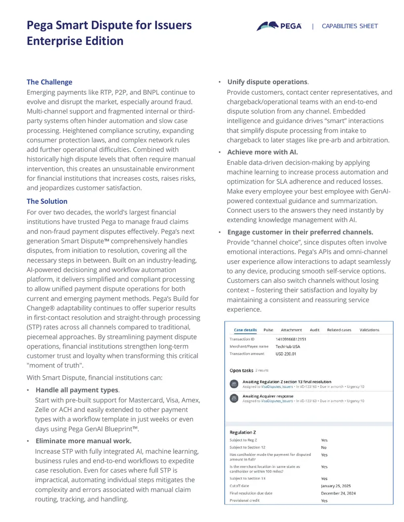 Pega Smart Dispute for Issuers Overview