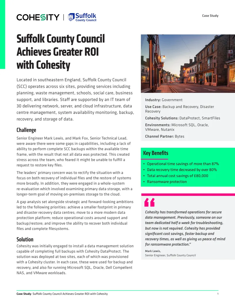Suffolk County Council Cohesity Implementation Case Study