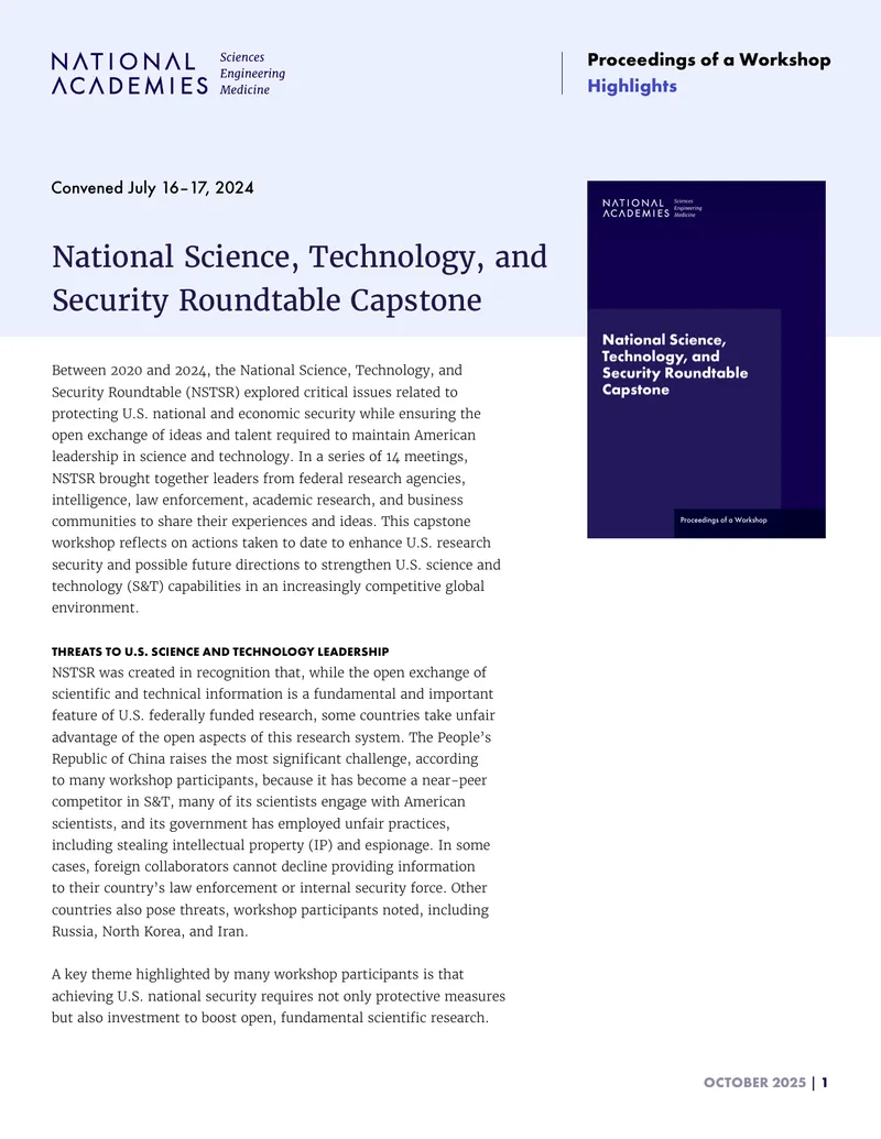 National Science, Technology, and Security Roundtable Capstone Workshop Highlights