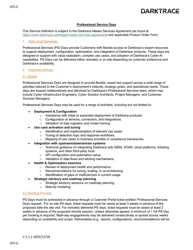 Professional Services Days Support Framework