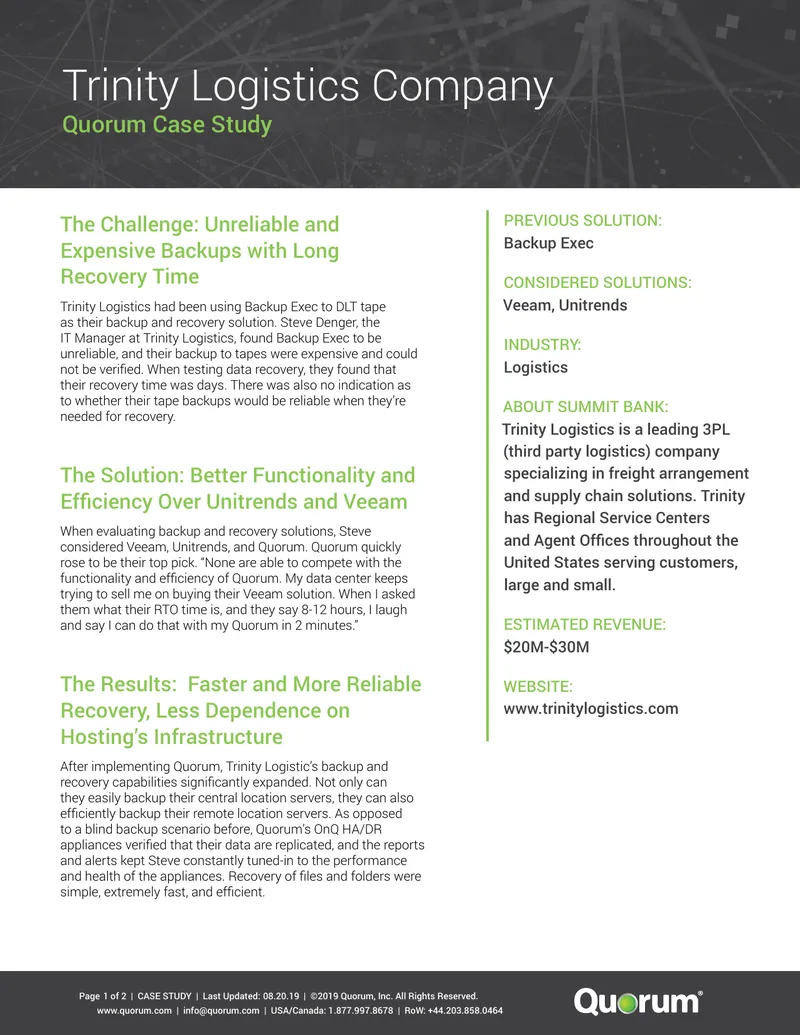 Trinity Logistics Company Backup and Recovery Case Study