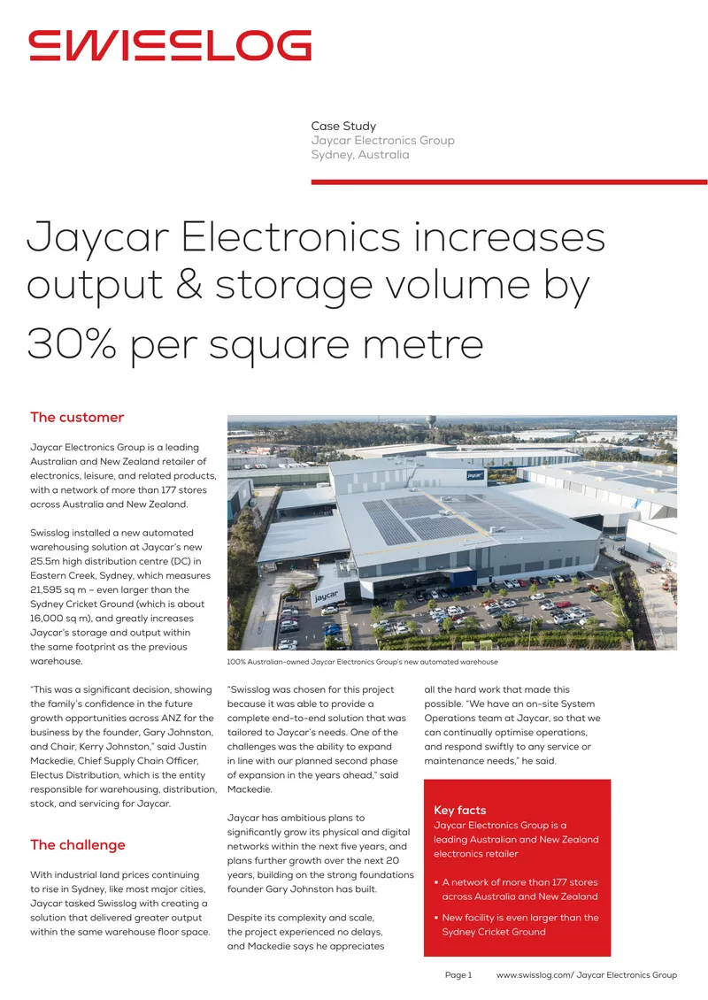 Jaycar Electronics Automated Warehouse Case Study