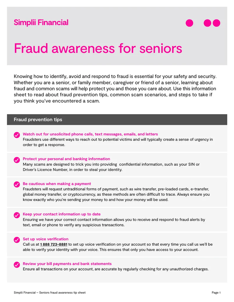Seniors Fraud Awareness Tip Sheet