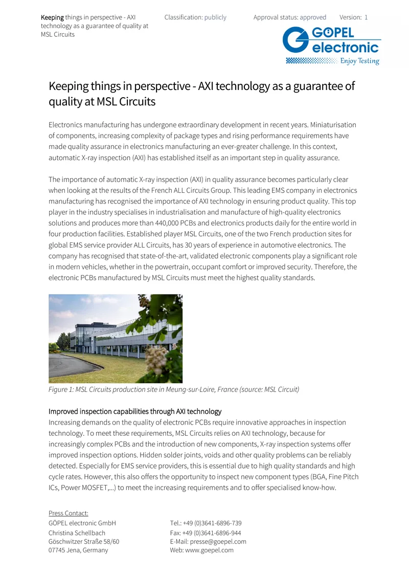 AXI Technology for Quality Assurance at MSL Circuits