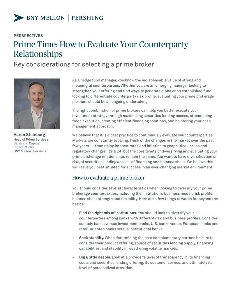 Evaluating Prime Brokerage Relationships for Hedge Funds