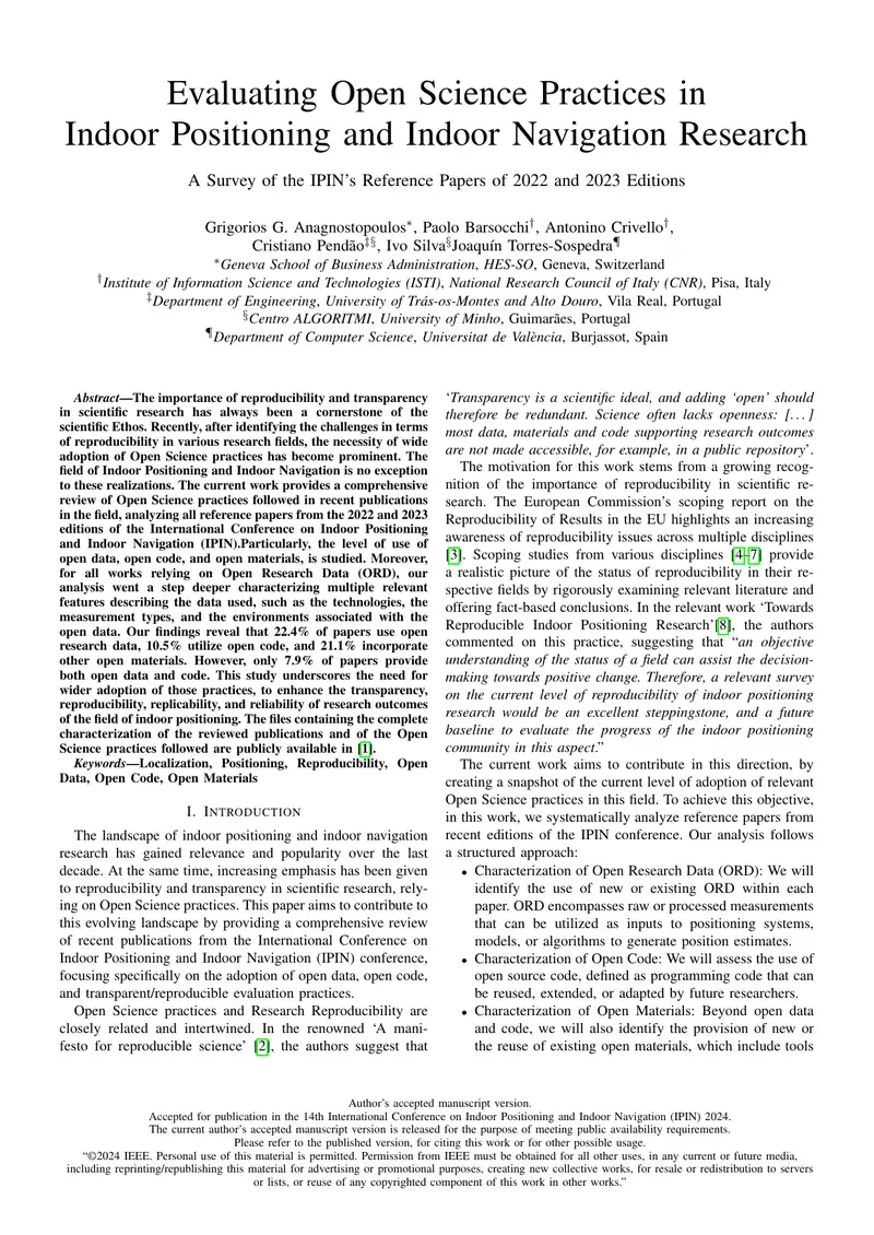 Evaluating Open Science Practices in Indoor Positioning Research