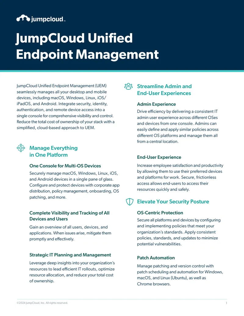 JumpCloud Unified Endpoint Management Overview