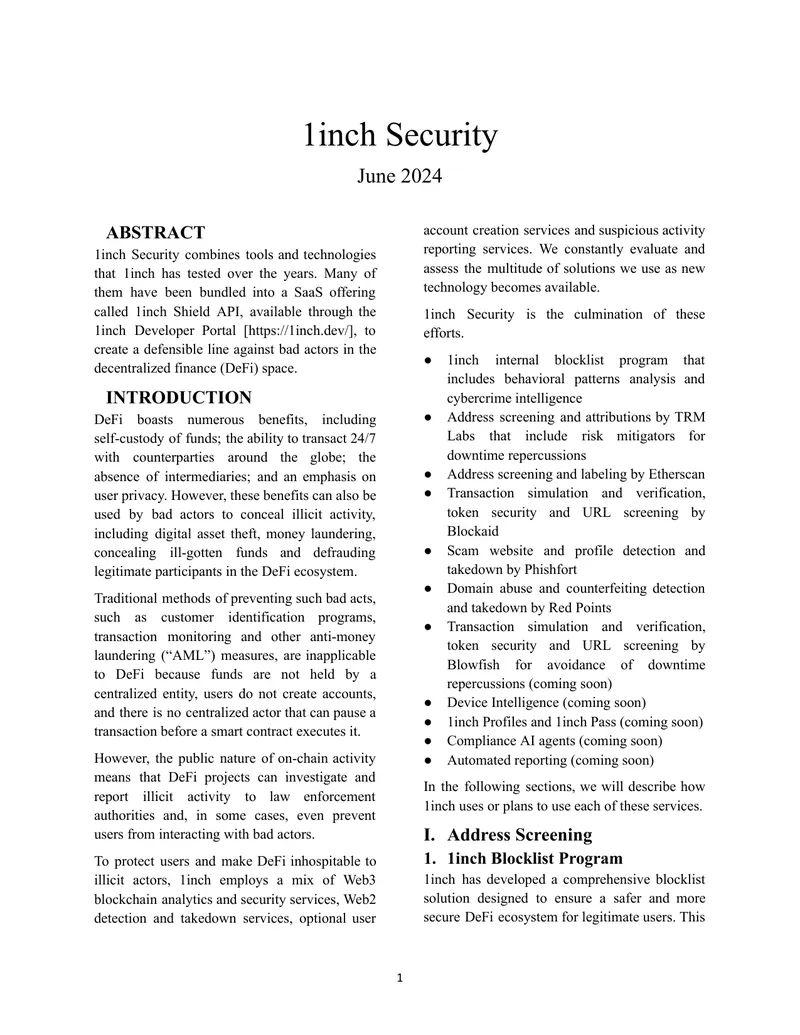 1inch Security and DeFi Protection Framework