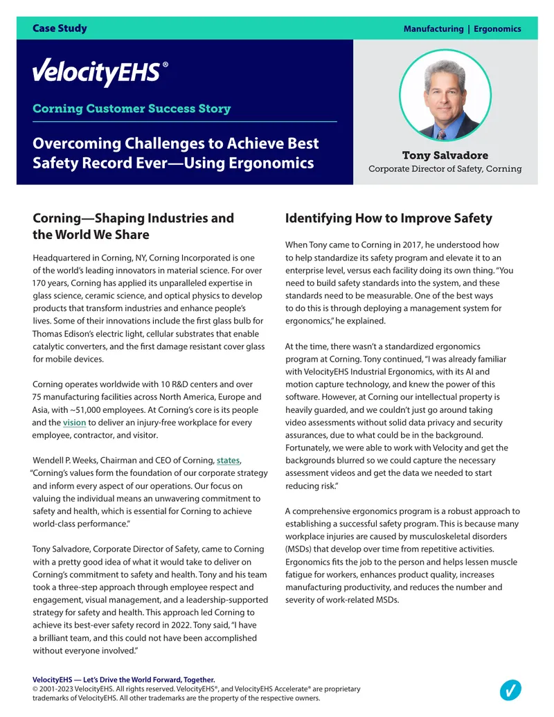 Corning Ergonomics Safety Improvement Case Study
