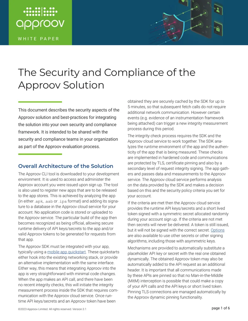 Security and Compliance of the Approov Solution