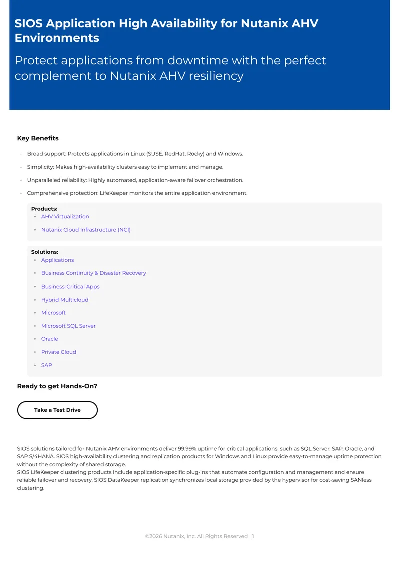 High Availability Solutions for Nutanix AHV Environments