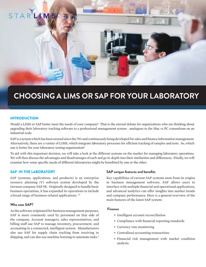 Choosing Between LIMS and SAP for Laboratory Management