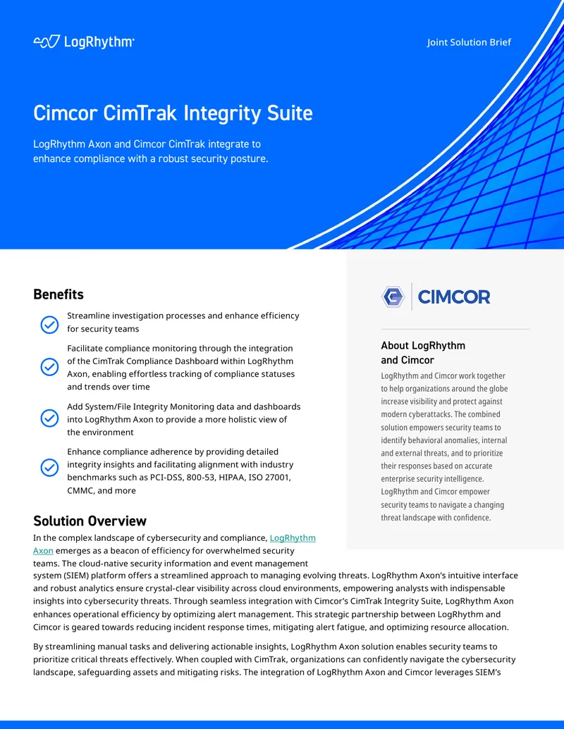 LogRhythm and Cimcor Joint Solution Brief