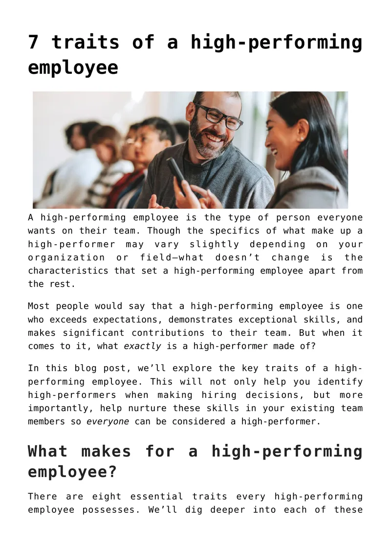 Traits of High-Performing Employees