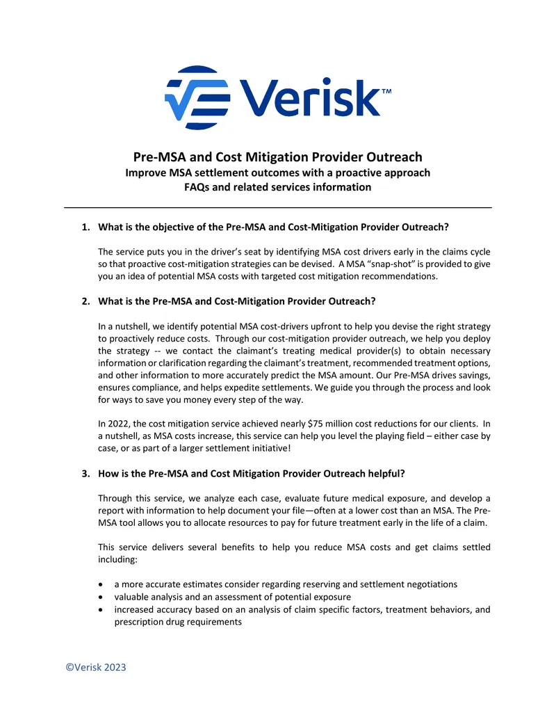 Pre-MSA and Cost Mitigation Provider Outreach Guide