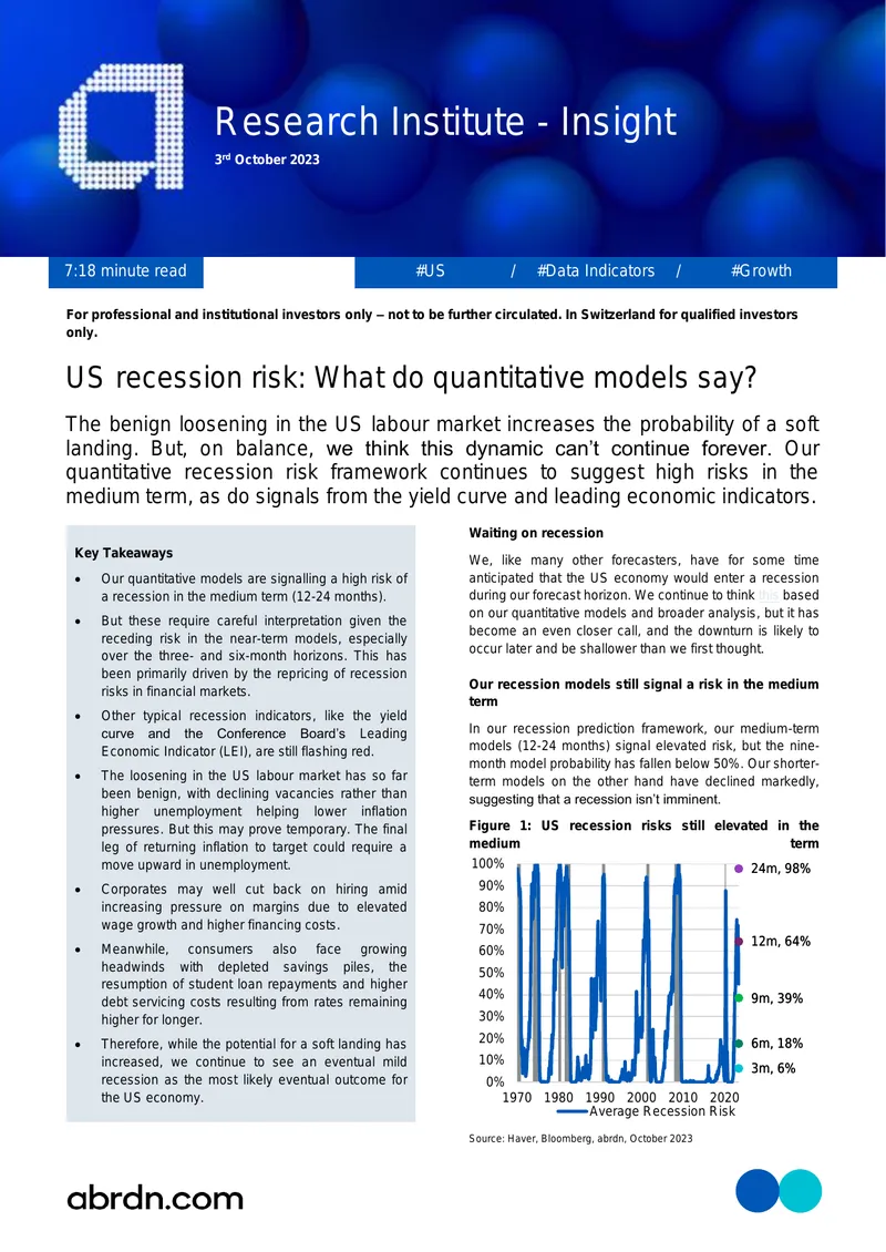 US Recession Risk Quantitative Model Analysis