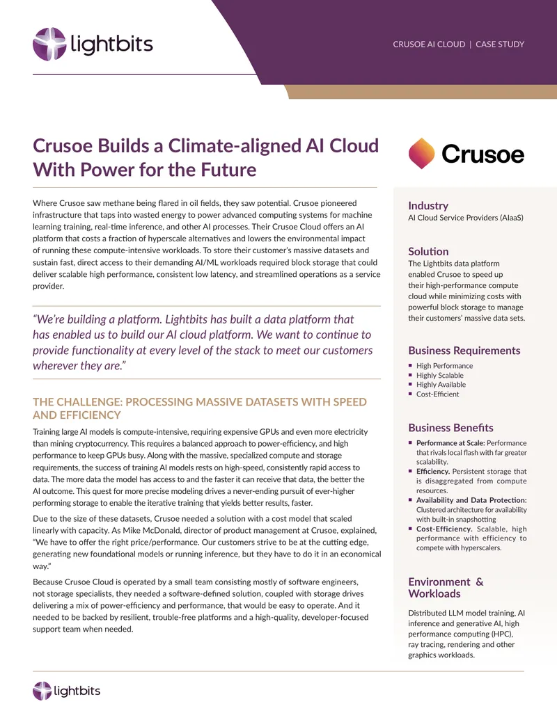 Crusoe AI Cloud Case Study on Lightbits Solution