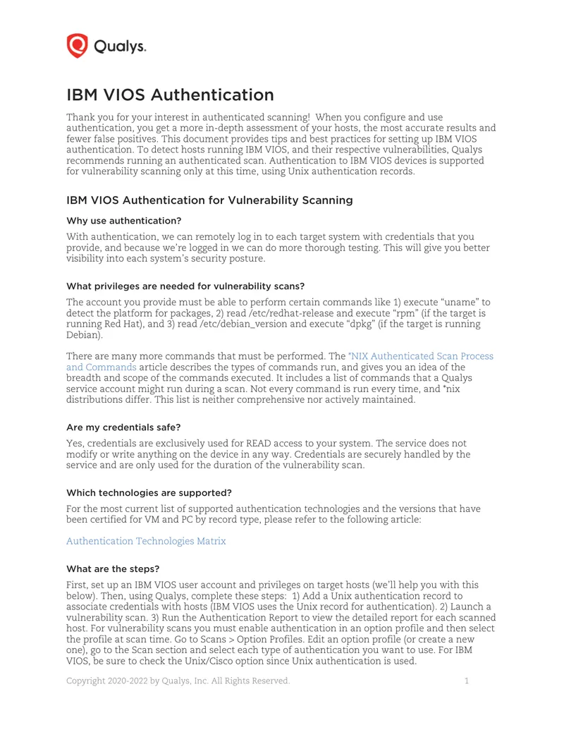Guide to IBM VIOS Authentication for Scanning preview page 1